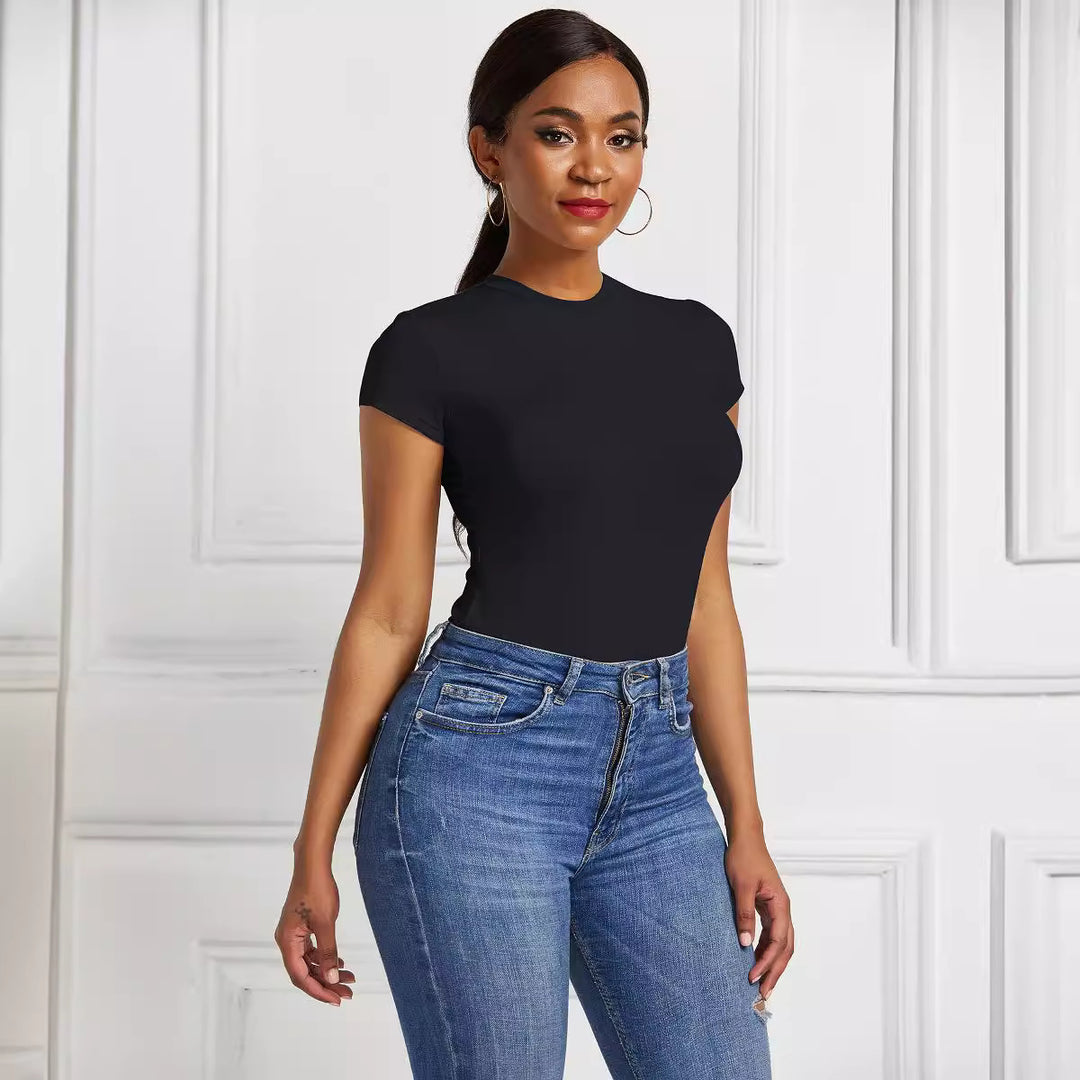 Damen figurbetonter Kurzarm-Bodysuit EB