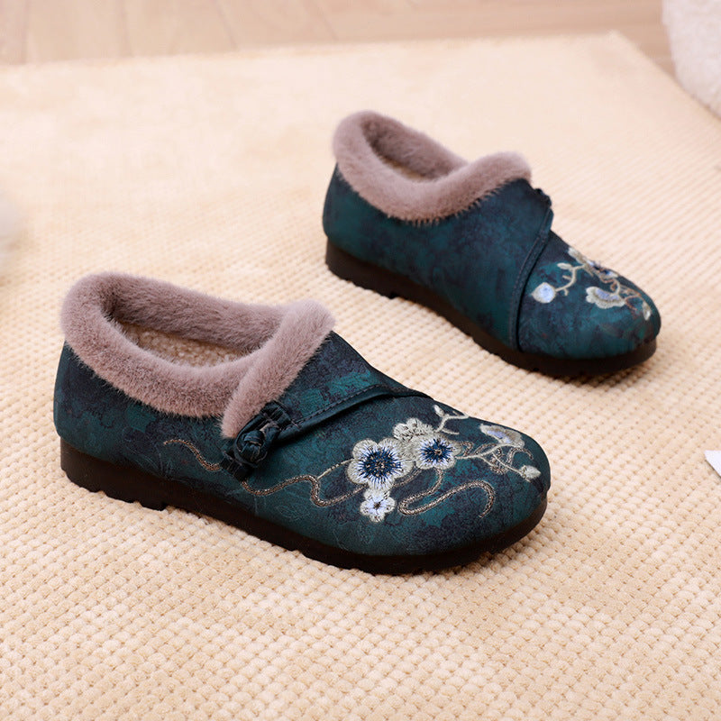 Damen Warme Hausschuhe mit floralem Design und kuscheligem Innenfutter EB