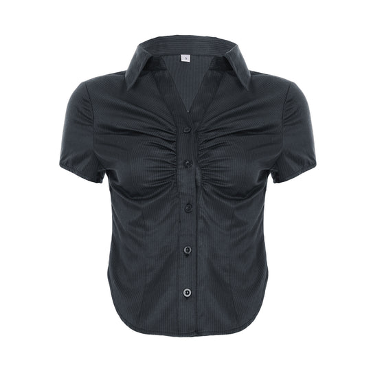 Damen Kurzarmbluse mit Raffung und eleganter Knopfleiste EB