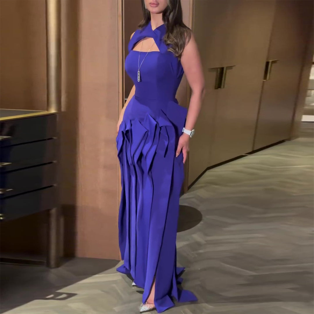 Damen Maxikleid mit außergewöhnlichem Cut-Out und voluminösen Drapierungen EB