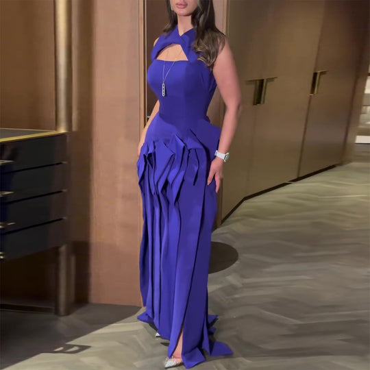 Damen Maxikleid mit außergewöhnlichem Cut-Out und voluminösen Drapierungen EB