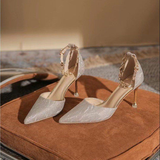 Damen elegante Pumps mit glitzerndem Strass und zartem Riemchen EB