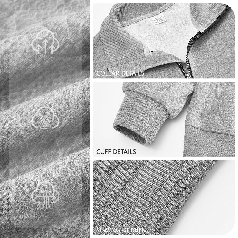 Herren nan texturierter Strickpullover mit Halbzip, geflochtenem Zopfmuster und hohem Stehkragen EB