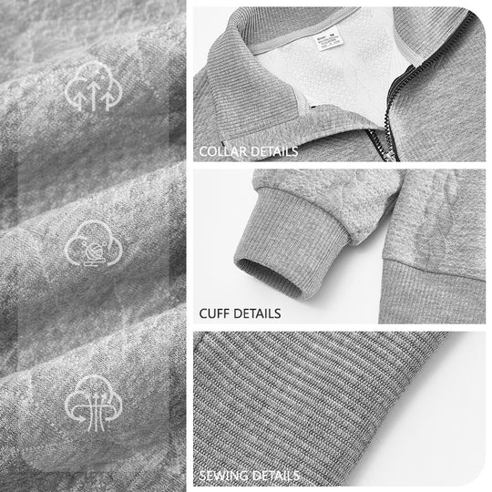 Herren nan texturierter Strickpullover mit Halbzip, geflochtenem Zopfmuster und hohem Stehkragen EB