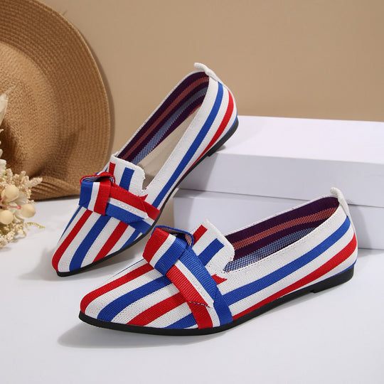 Damen Ballerinas mit modischem Streifenmuster und dekorativem Schleifen-Detail EB
