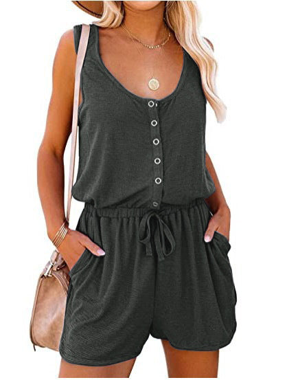 Damen Jumpsuit mit knöpfbarem Dekolleté und praktischen Taschen EB