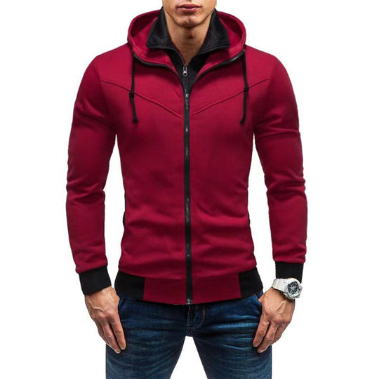 Herren nan Slim-Fit Kapuzenjacke mit verdecktem Reißverschluss-Doppelkragen und kontrastierten Bündchen EB
