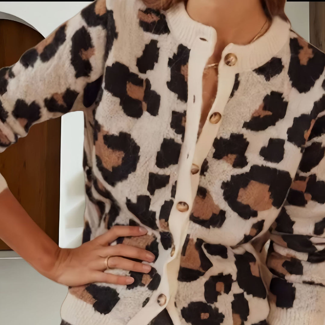 Damen Modische Jacke mit Tiermuster und gestreiften Ärmeln EB
