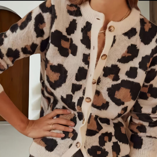 Damen Modische Jacke mit Tiermuster und gestreiften Ärmeln EB