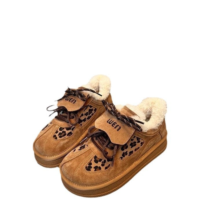 Damen Freizeit-Sneaker mit warmem Innenfutter und modischem Leopardenmuster EB
