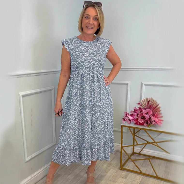 Damen luftiges Maxikleid mit Rüschen und floralem Design EB