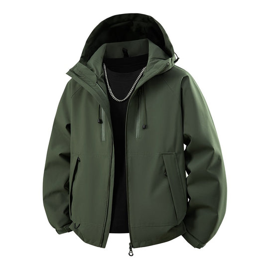 Herren matte Softshell-Kapuzenjacke mit verschweißten Nähten, Zweiwege-Reißverschluss und verstellbarem Kordelsaum EB