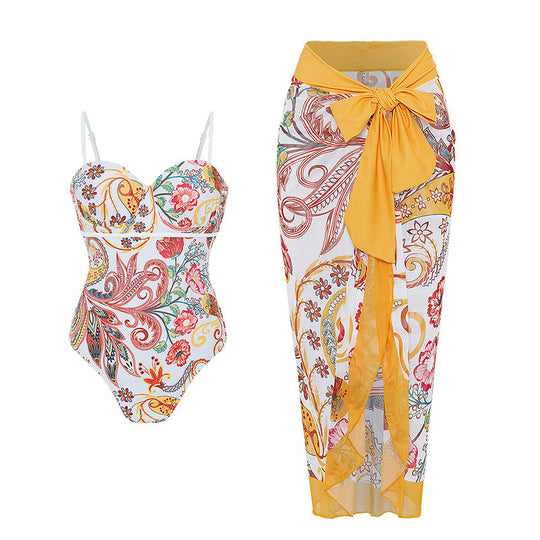 Damen Bademode mit floralem Muster und transparenter Sarong-Hülle EB