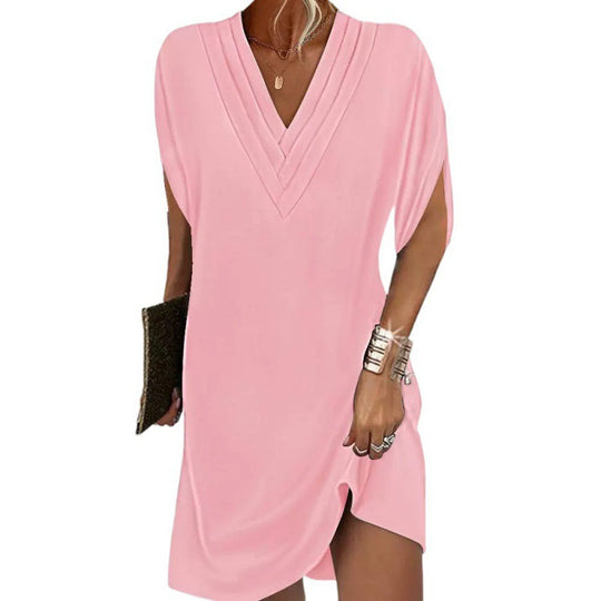 Damen elegantes V-Ausschnitt Kleid mit seitlichen Schlitzen und lässigem Schnitt EB