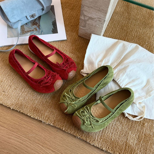 Damen Ballerinas mit modischem Schleifen-Detail und weicher Veloursleder-Oberfläche EB