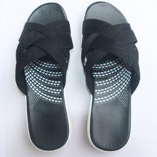 Damen komfortable Slide-Sandalen mit gekreuzten Riemen EB