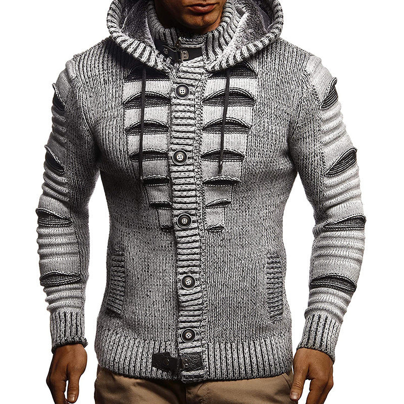 Herren Strickjacke mit Kapuze und dekorativen Knopfdetails EB
