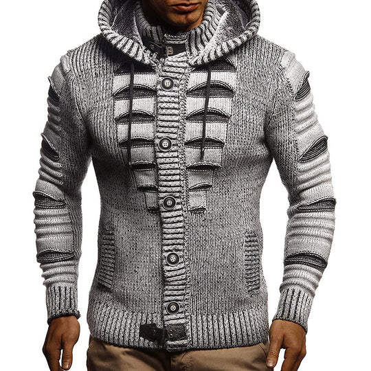 Herren Strickjacke mit Kapuze und dekorativen Knopfdetails EB