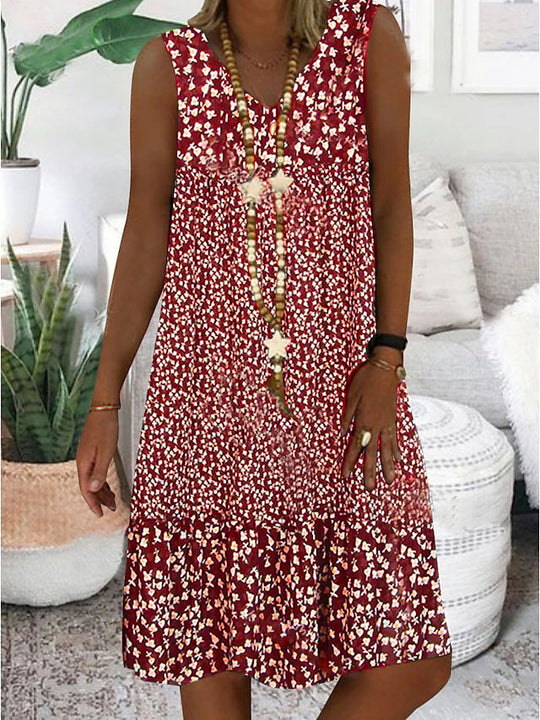 Damen luftiges Freizeitkleid mit verspieltem Blumenmuster und fließender Silhouette EB