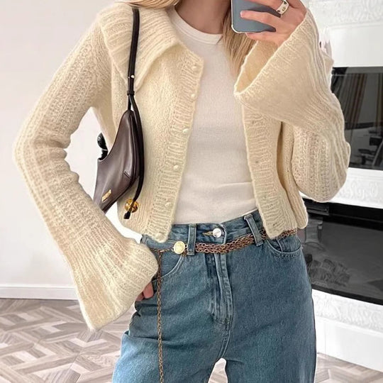 Damen Strickjacke mit weiten Ärmeln und strukturiertem Muster EB