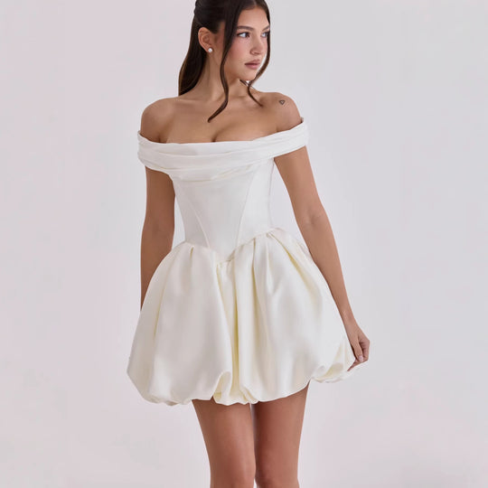 Damen Off-Shoulder Cocktailkleid mit voluminösem Rock EB