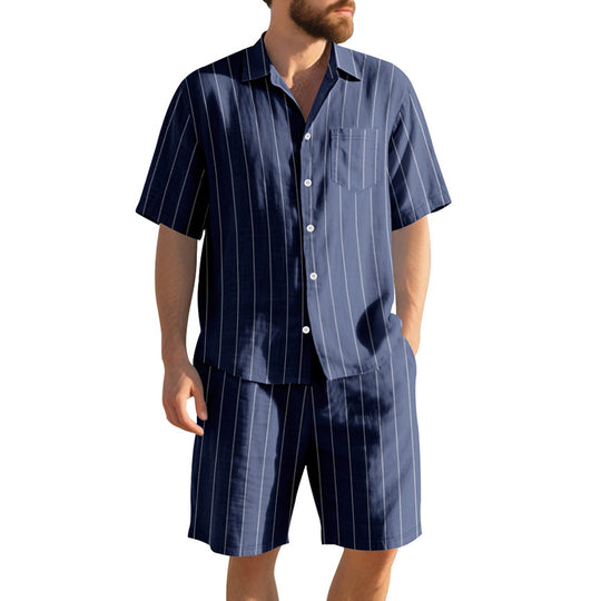 Herren Kurzarm-Pyjama-Set mit dezentem Streifenmuster und praktischer Brusttasche EB