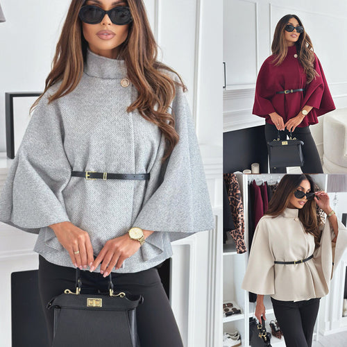 Damen modische Umhängejacke mit stylischem Gürteldetail EB