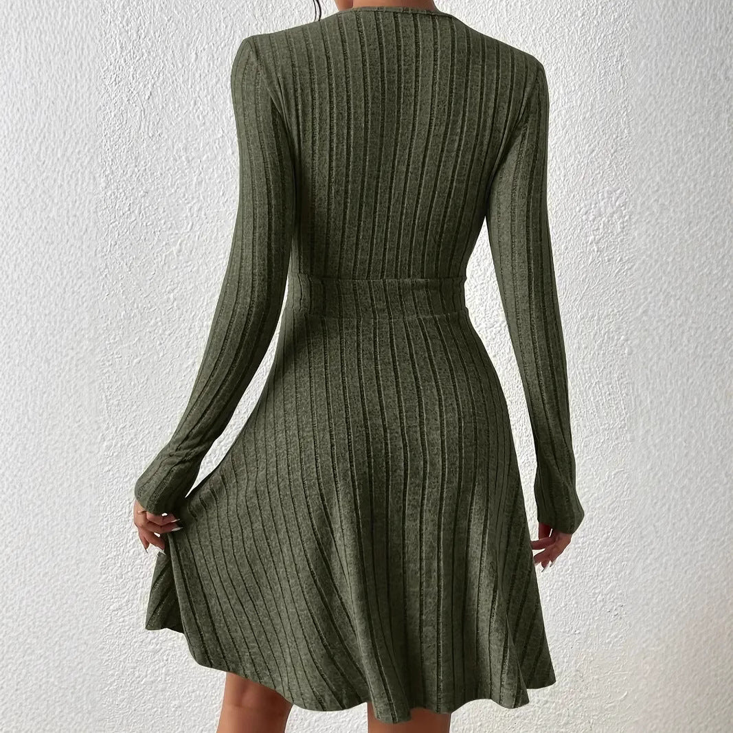 Damen Wickelkleid mit langen Ärmeln und gerippter Textur EB