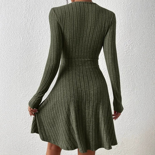 Damen Wickelkleid mit langen Ärmeln und gerippter Textur EB