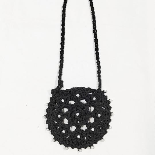 Damen handgefertigte Häkel-Handtasche mit Perlenschmuck EB