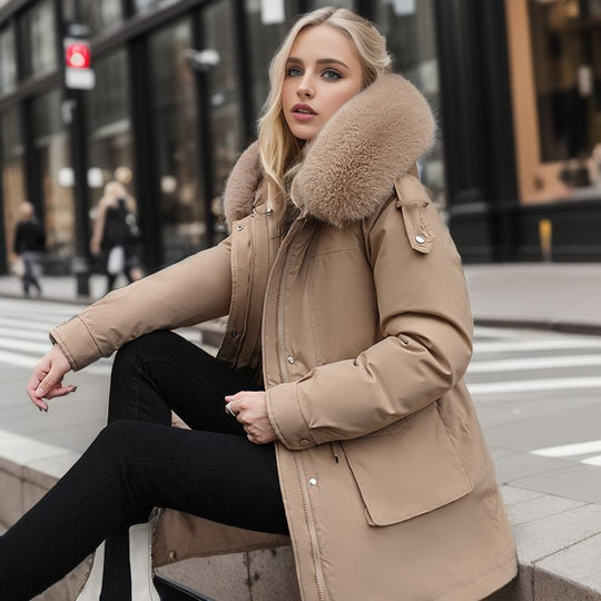 Damen warme Winterjacke mit abnehmbarem Pelzkragen EB