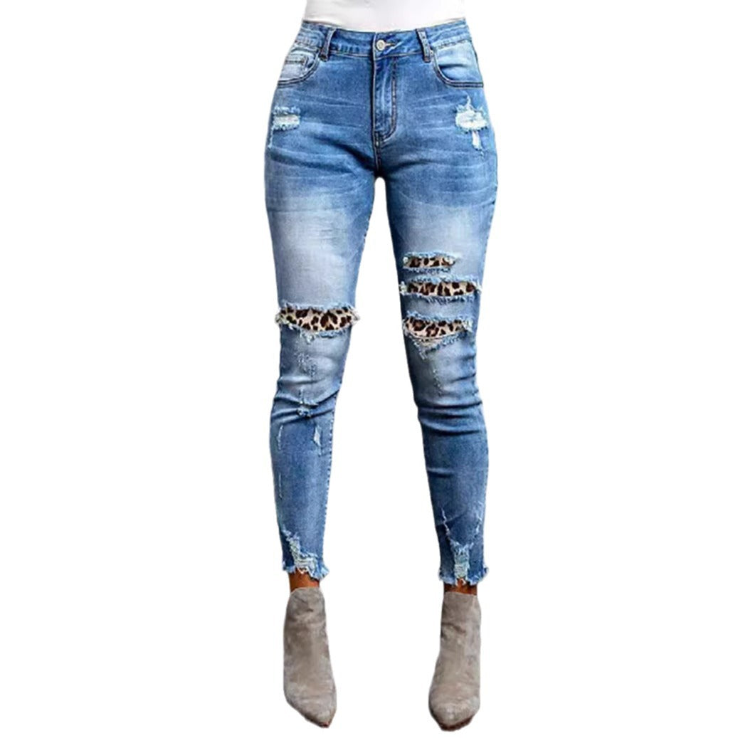 Damen Jeans im modernen Destroyed-Design mit aufregenden Tiermustern EB