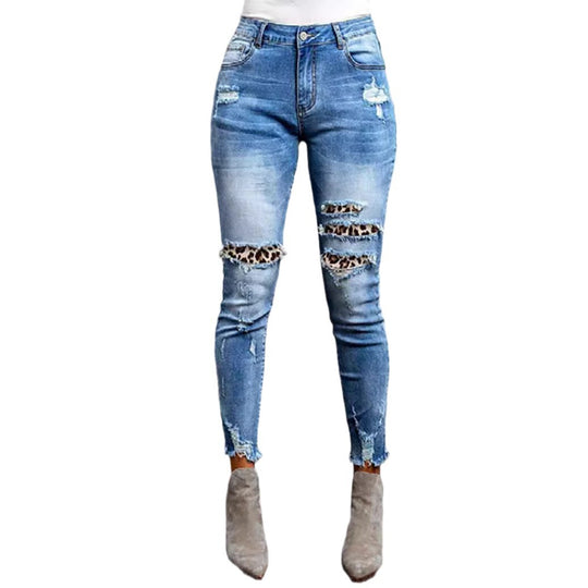 Damen Jeans im modernen Destroyed-Design mit aufregenden Tiermustern EB