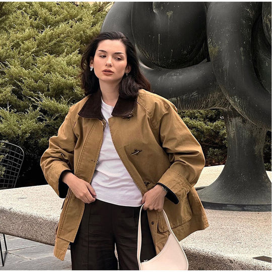 Damen modische Utility-Jacke mit klassischem Kragen und praktischen Taschen EB