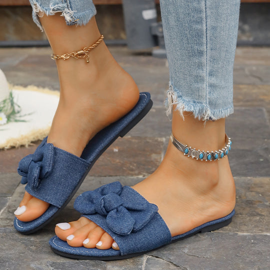 Damen Denim-Pantolette mit dekorativer Schleife EB