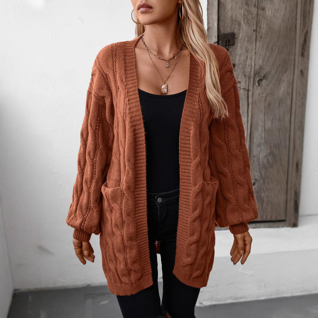 Damen Strickjacke mit V-Ausschnitt und praktischen Taschen EB
