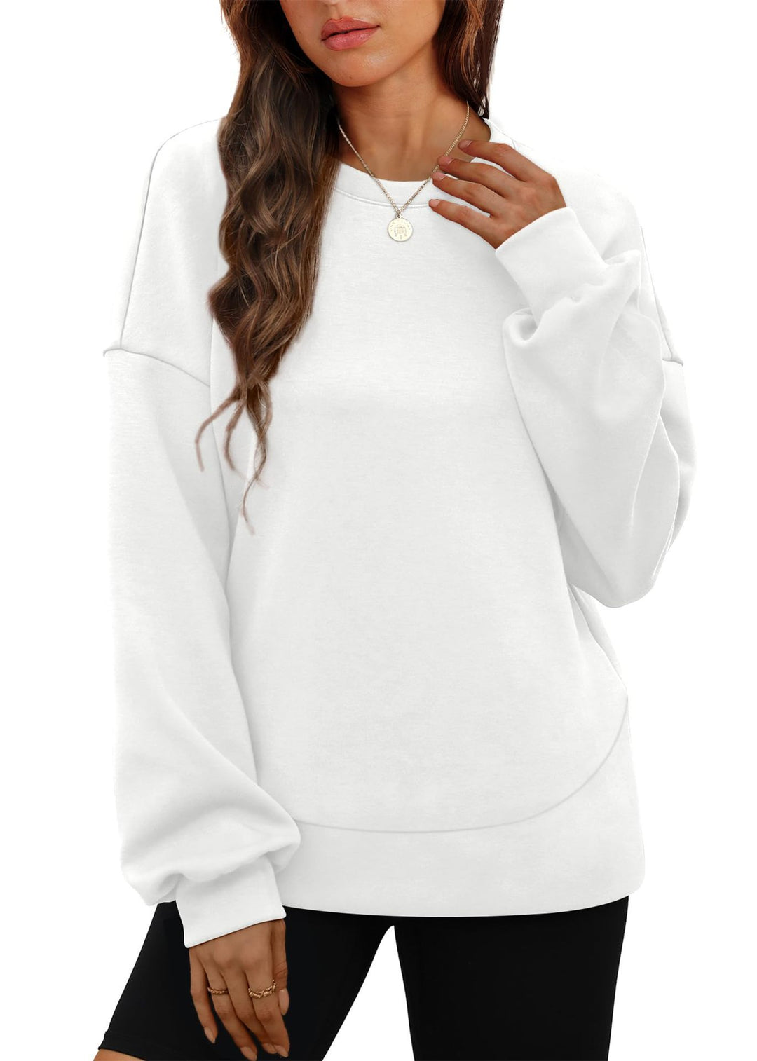 Damen nan lässiges Oversize Rundhals-Sweatshirt mit überschnittener Schulter gerundetem Saum und weichem Innenfutter EB