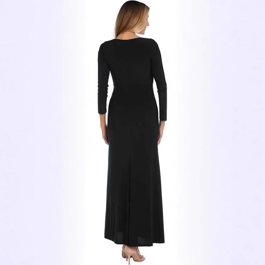 Damen elegantes Maxikleid mit hohem Schlitz und raffiniertem V-Ausschnitt EB