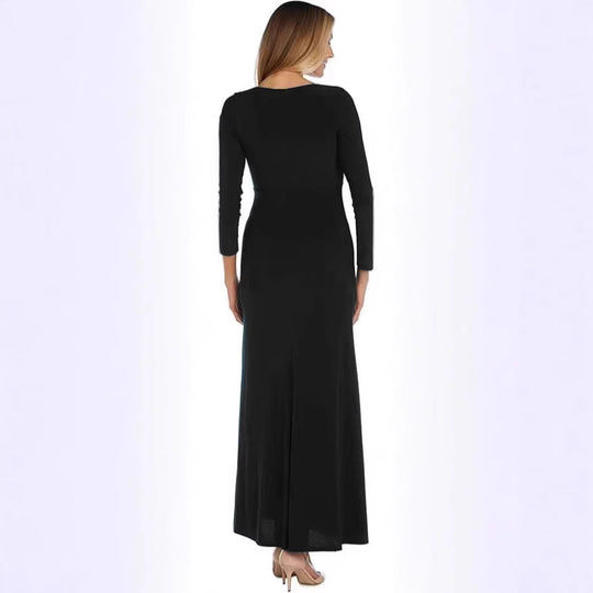 Damen elegantes Maxikleid mit hohem Schlitz und raffiniertem V-Ausschnitt EB