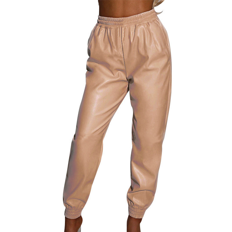 Damen Bequeme Kunstleder Jogginghose EB