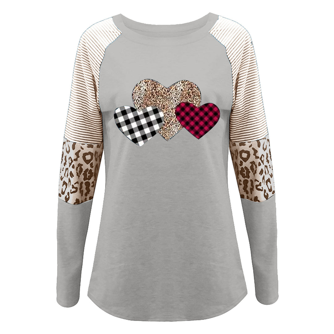 Damen Lässiges Langarmshirt mit Herzmuster und strukturiertem Design EB