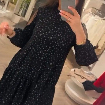 Damen Kurzärmeliges Kleid mit Punkte-Muster und modischen Rüschendetails EB