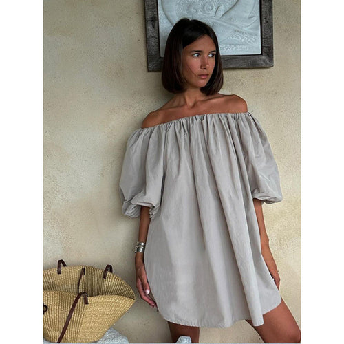Damen Off-Shoulder Sommerkleid mit voluminösen Ärmeln und fließendem Schnitt EB
