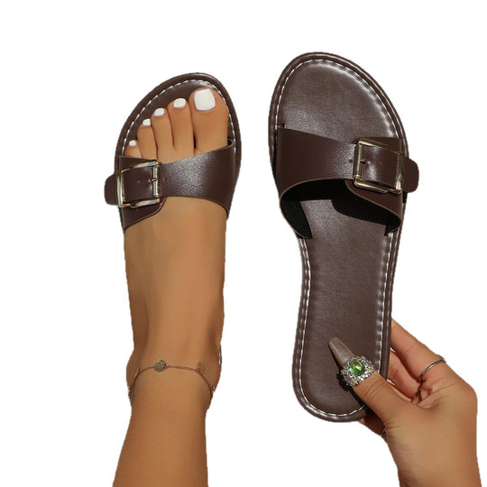 Damen komfortable Zehentrenner-Sandalen mit eleganter Schnallenapplikation EB
