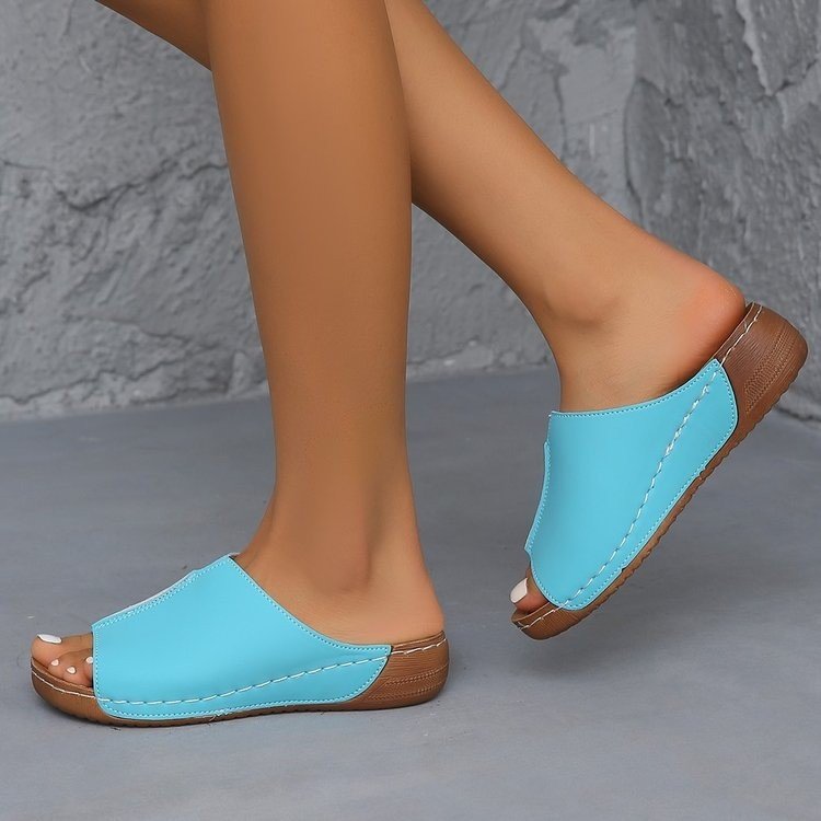 Damen Offene Komfort‑Mules mit gepolstertem Fußbett und Korkoptik‑Plateau EB