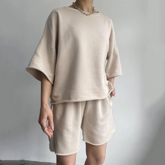 Damen Bequemes Loungewear-Set aus hochwertigem Sweatstoff mit lockerem Schnitt EB