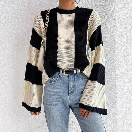 Damen Wabenstrick Pullover mit weiten Ärmeln EB