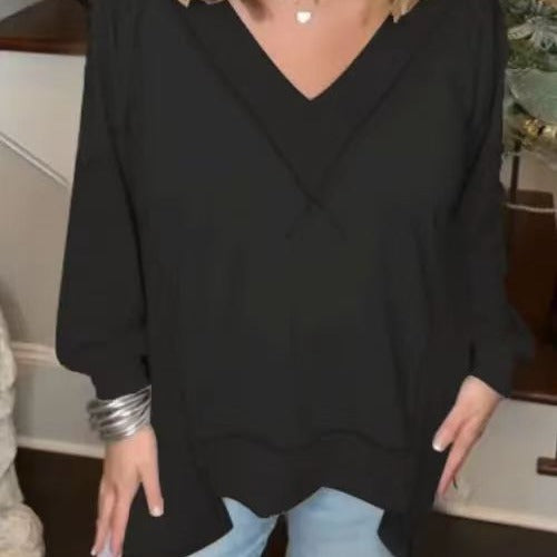 Damen Lässiger Pullover mit halbarm und V-Ausschnitt EB