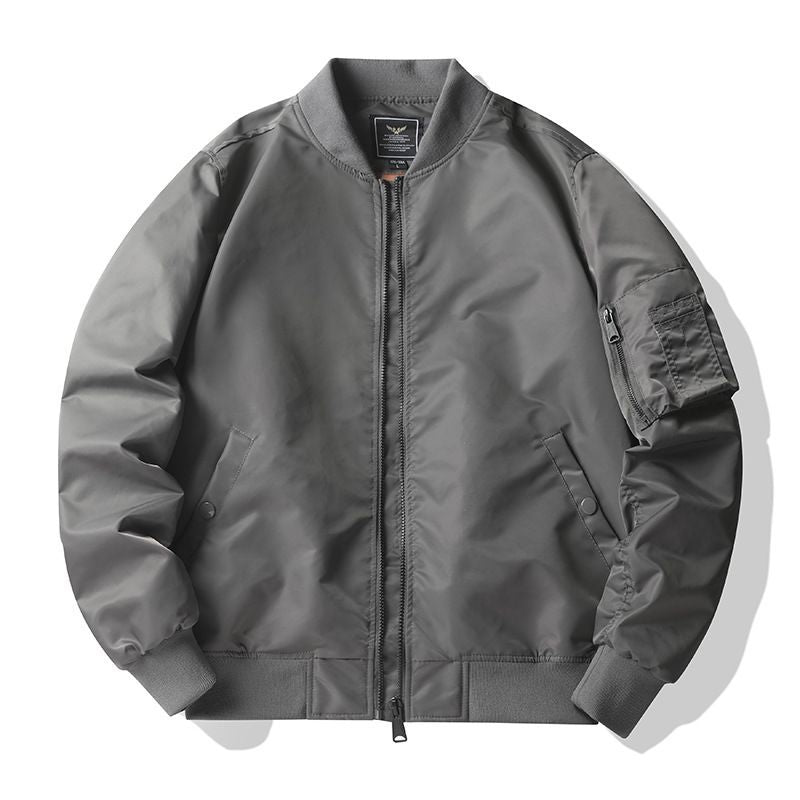 Men's  matte nylon flight bomber jacket with sleeve utility pocket and ribbed trims EB