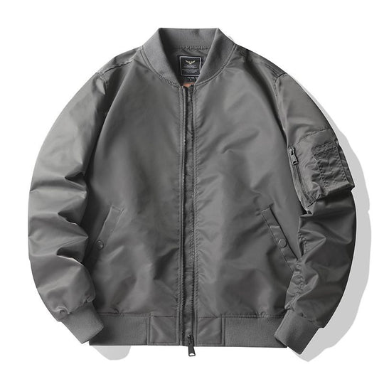 Men's  matte nylon flight bomber jacket with sleeve utility pocket and ribbed trims EB